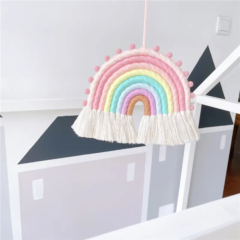 Nordic Rainbow Hanging Ornament DIY Rope Handmade Woven Wall Decor Baby Girl Room Decoration Macrame Hanging Pendant Home Decors