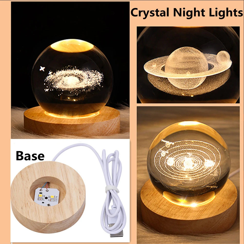 LED Crystal Ball Night Lights Glowing Planet Galaxy Astronaut 3D Moon Table Lamp Atmosphere Lamp Tabletop Decorations Kid Gifts