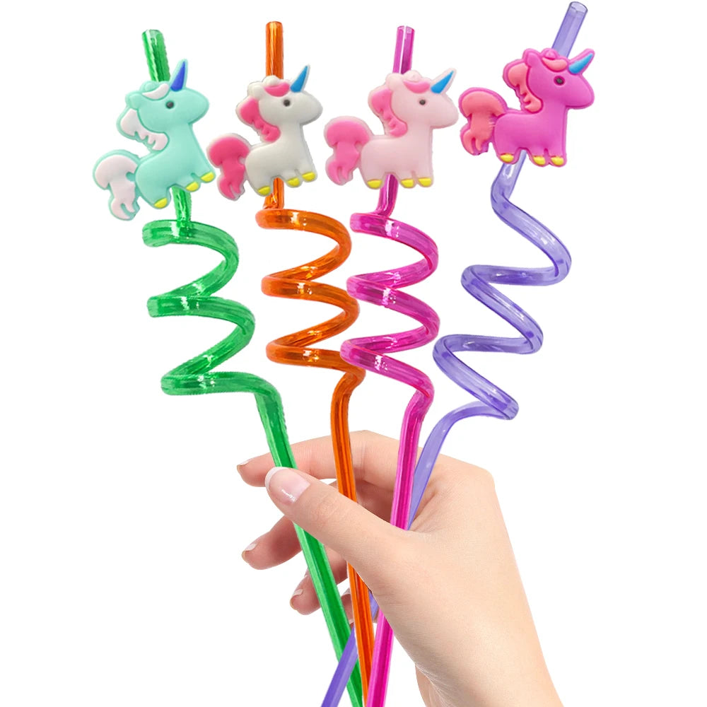 8PCS Rainbow Unicorn Little Mary Cartoon Straw Animal party gift, reusable straw cocktail drink, straw party decoration gift