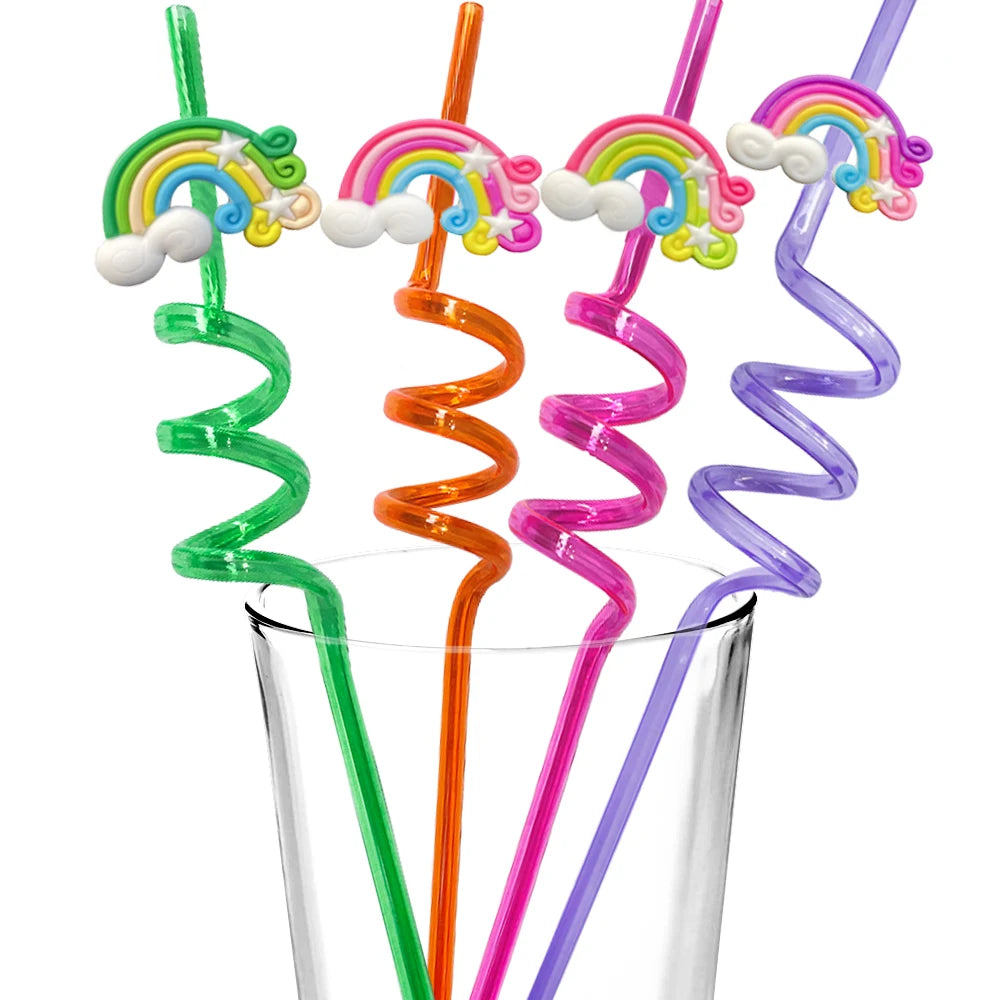 8PCS Rainbow Unicorn Little Mary Cartoon Straw Animal party gift, reusable straw cocktail drink, straw party decoration gift