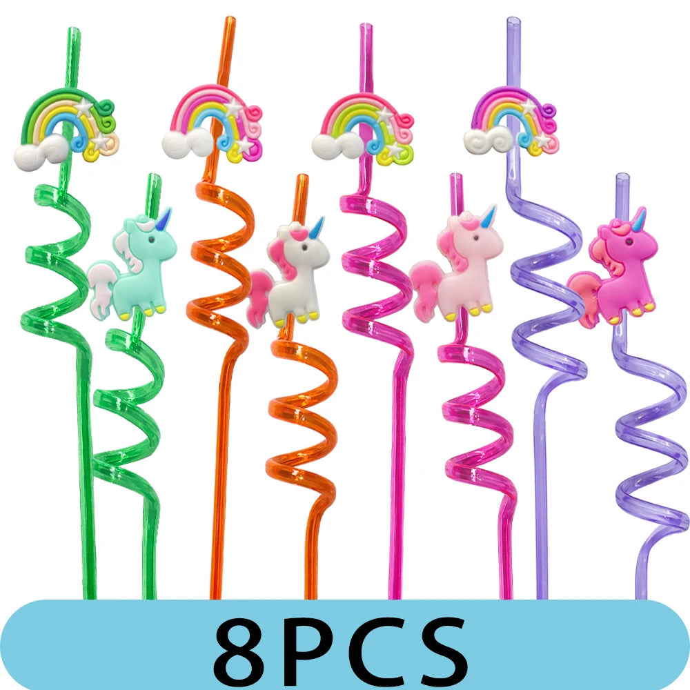 8PCS Rainbow Unicorn Little Mary Cartoon Straw Animal party gift, reusable straw cocktail drink, straw party decoration gift