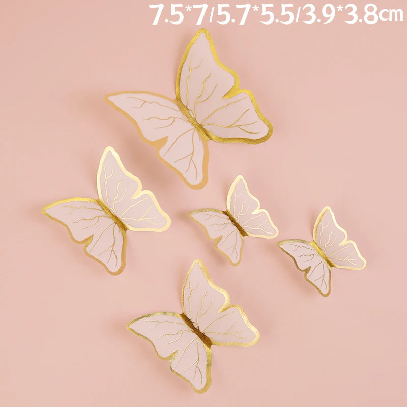 White Golden Butterfly Flower Cake Decoration Happy Birthday Cake Topper Handmade Painted For Wedding Birthday Party Baby Shower