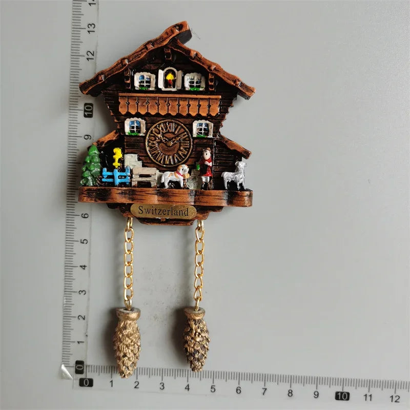 Switzerland Fridge Magnets Swiss Lovely Wooden House Cuckoo Clock Alpine Magnetick Refrigerator Stickers Souvenir Travel Gift