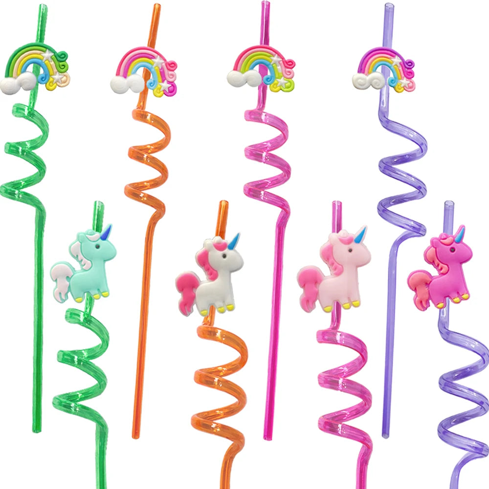 8PCS Rainbow Unicorn Little Mary Cartoon Straw Animal party gift, reusable straw cocktail drink, straw party decoration gift