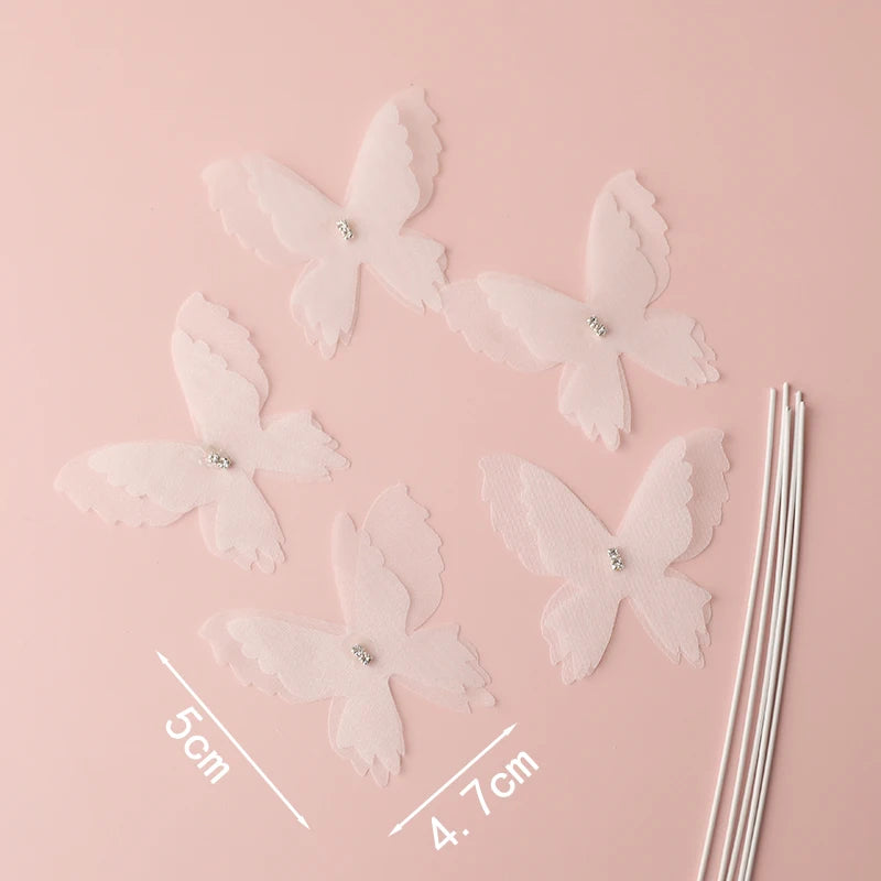 White Golden Butterfly Flower Cake Decoration Happy Birthday Cake Topper Handmade Painted For Wedding Birthday Party Baby Shower