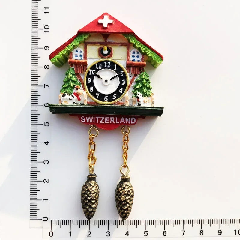 Switzerland Fridge Magnets Swiss Lovely Wooden House Cuckoo Clock Alpine Magnetick Refrigerator Stickers Souvenir Travel Gift