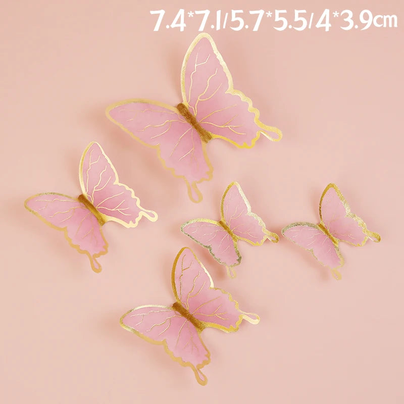 White Golden Butterfly Flower Cake Decoration Happy Birthday Cake Topper Handmade Painted For Wedding Birthday Party Baby Shower