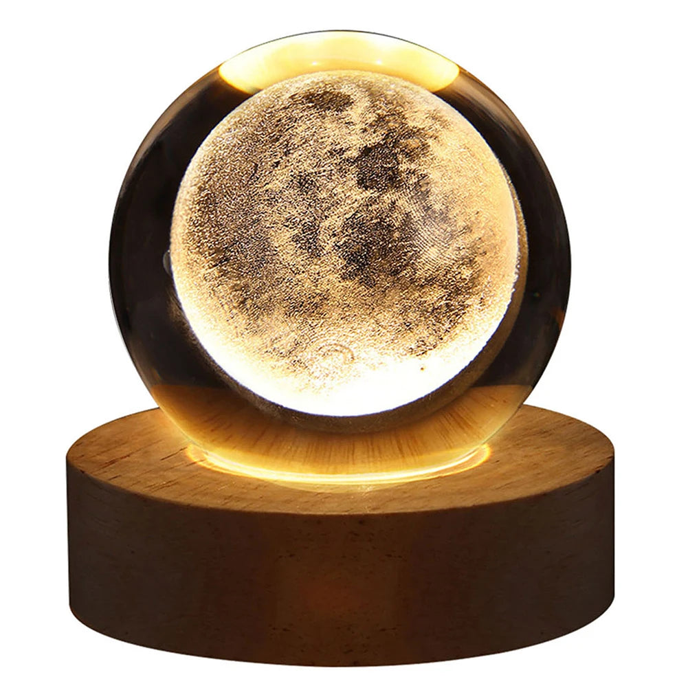 LED Crystal Ball Night Lights Glowing Planet Galaxy Astronaut 3D Moon Table Lamp Atmosphere Lamp Tabletop Decorations Kid Gifts