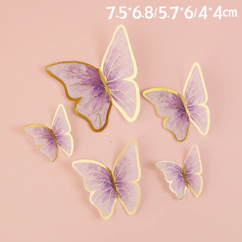 White Golden Butterfly Flower Cake Decoration Happy Birthday Cake Topper Handmade Painted For Wedding Birthday Party Baby Shower