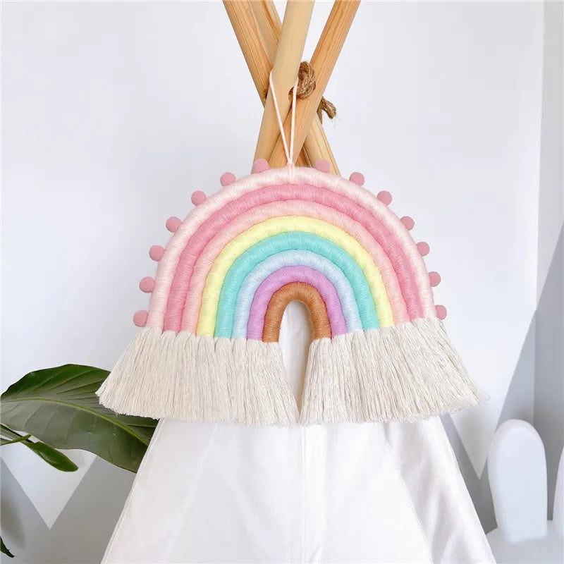 Nordic Rainbow Hanging Ornament DIY Rope Handmade Woven Wall Decor Baby Girl Room Decoration Macrame Hanging Pendant Home Decors