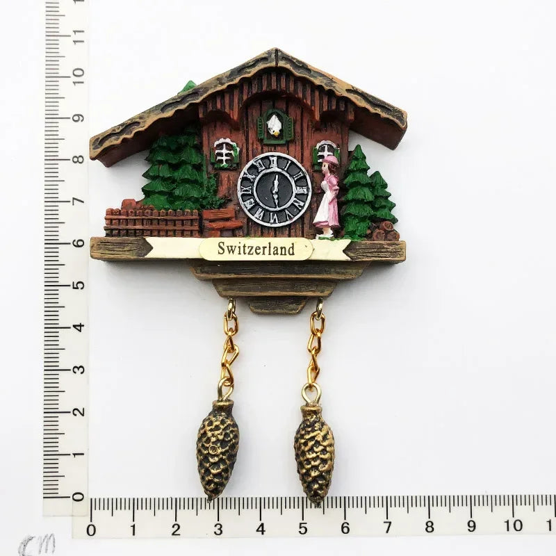 Switzerland Fridge Magnets Swiss Lovely Wooden House Cuckoo Clock Alpine Magnetick Refrigerator Stickers Souvenir Travel Gift