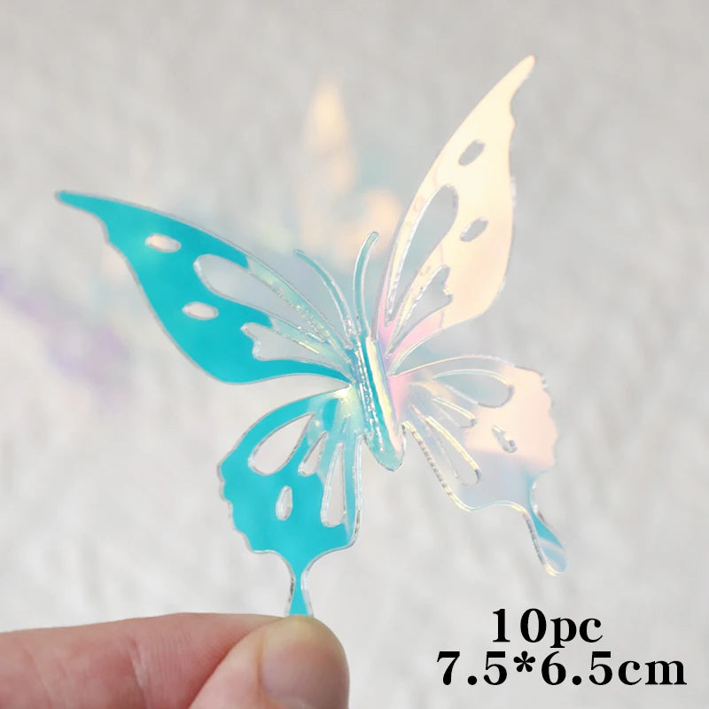 White Golden Butterfly Flower Cake Decoration Happy Birthday Cake Topper Handmade Painted For Wedding Birthday Party Baby Shower