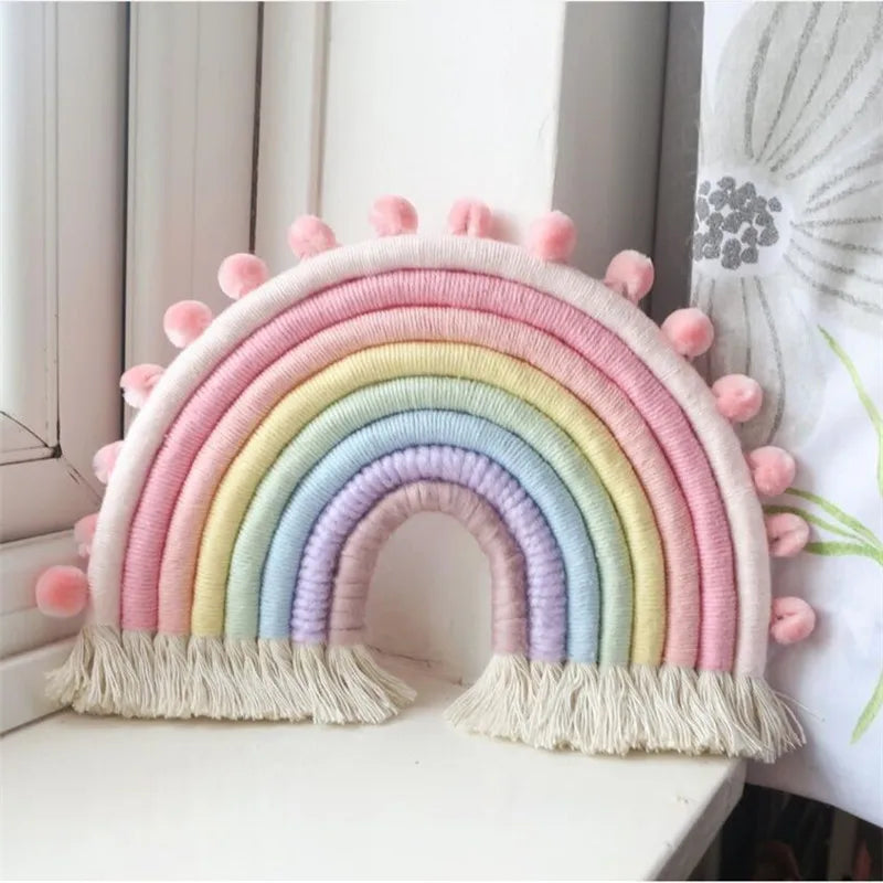 Nordic Rainbow Hanging Ornament DIY Rope Handmade Woven Wall Decor Baby Girl Room Decoration Macrame Hanging Pendant Home Decors