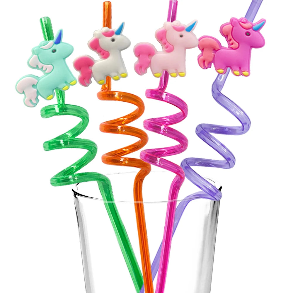 8PCS Rainbow Unicorn Little Mary Cartoon Straw Animal party gift, reusable straw cocktail drink, straw party decoration gift