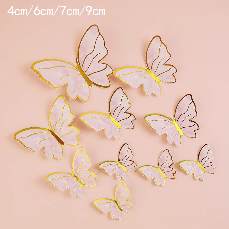 White Golden Butterfly Flower Cake Decoration Happy Birthday Cake Topper Handmade Painted For Wedding Birthday Party Baby Shower