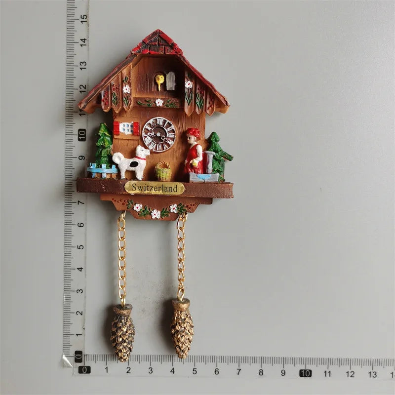 Switzerland Fridge Magnets Swiss Lovely Wooden House Cuckoo Clock Alpine Magnetick Refrigerator Stickers Souvenir Travel Gift