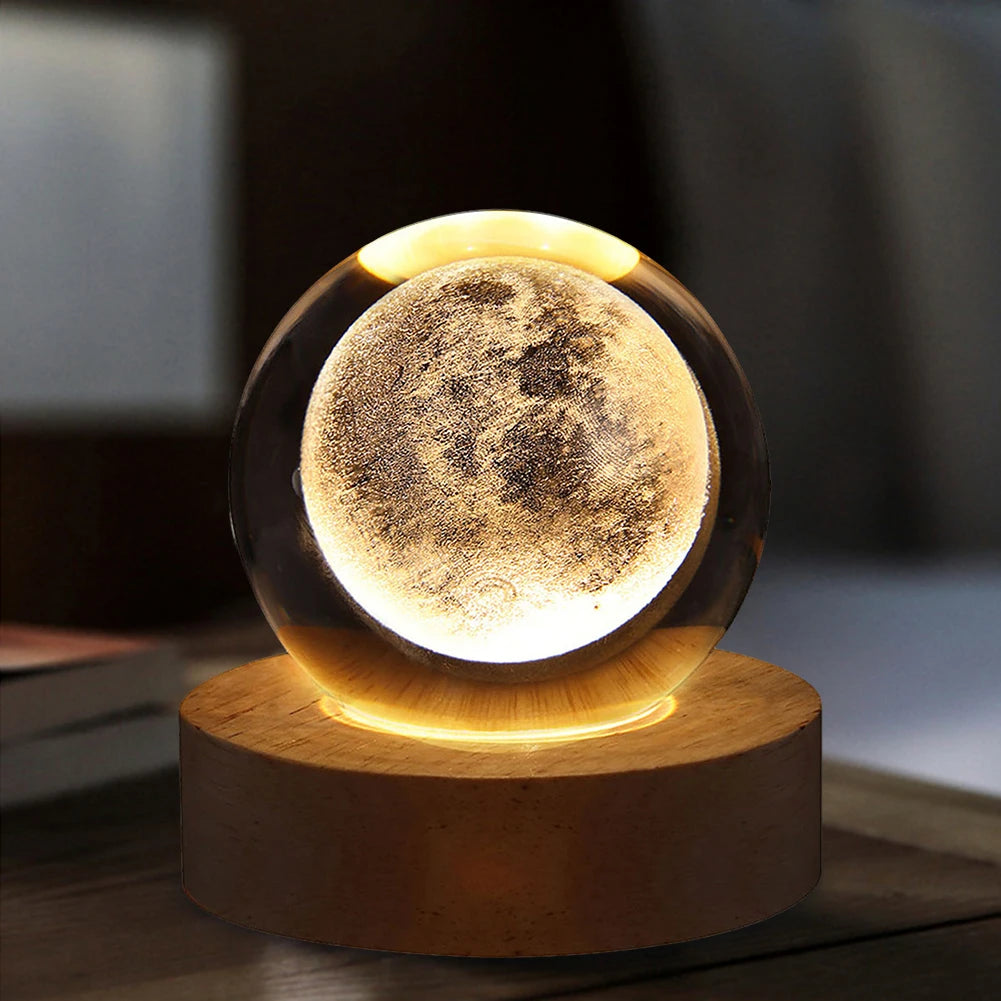 LED Crystal Ball Night Lights Glowing Planet Galaxy Astronaut 3D Moon Table Lamp Atmosphere Lamp Tabletop Decorations Kid Gifts