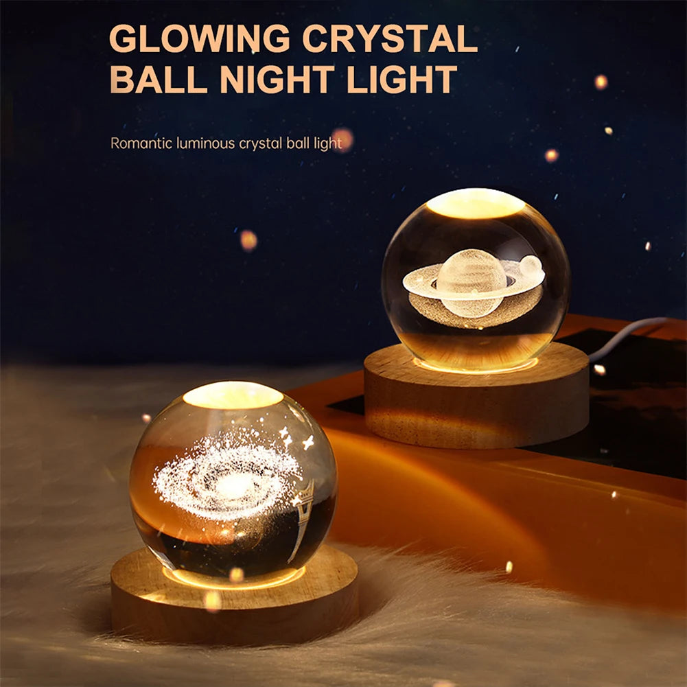 LED Crystal Ball Night Lights Glowing Planet Galaxy Astronaut 3D Moon Table Lamp Atmosphere Lamp Tabletop Decorations Kid Gifts