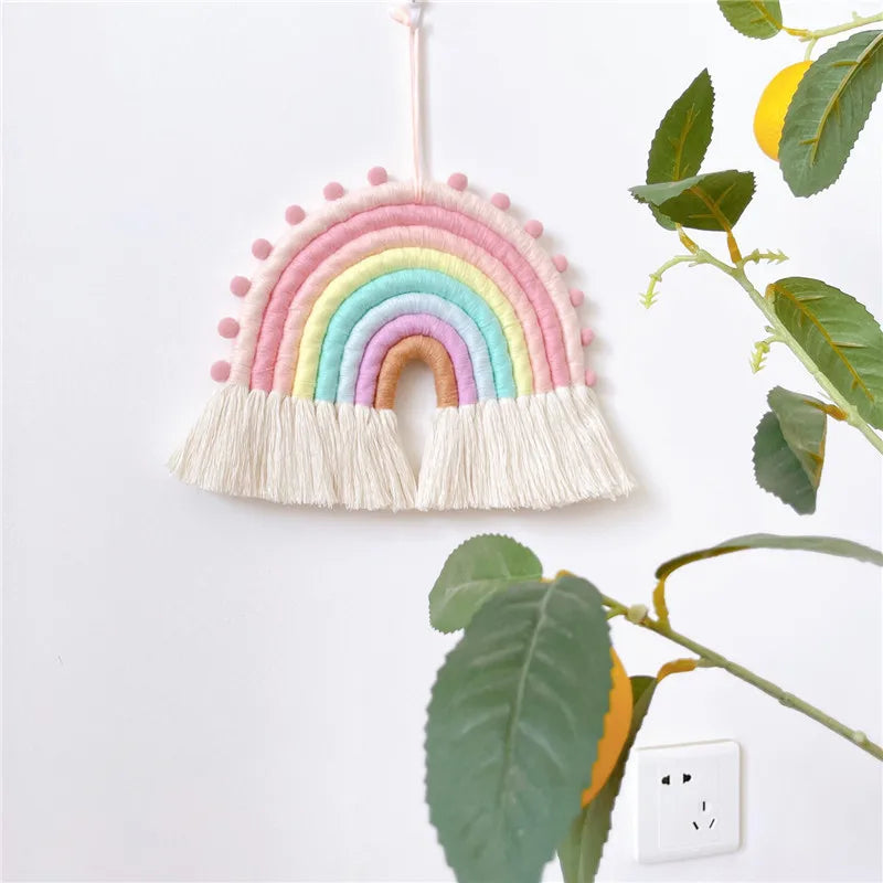 Nordic Rainbow Hanging Ornament DIY Rope Handmade Woven Wall Decor Baby Girl Room Decoration Macrame Hanging Pendant Home Decors