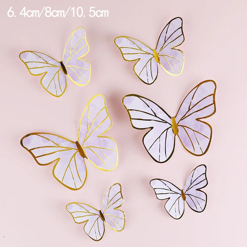 White Golden Butterfly Flower Cake Decoration Happy Birthday Cake Topper Handmade Painted For Wedding Birthday Party Baby Shower