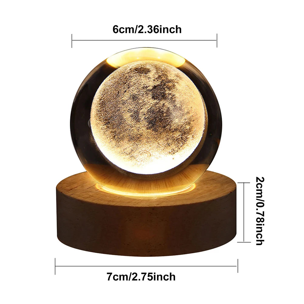 LED Crystal Ball Night Lights Glowing Planet Galaxy Astronaut 3D Moon Table Lamp Atmosphere Lamp Tabletop Decorations Kid Gifts