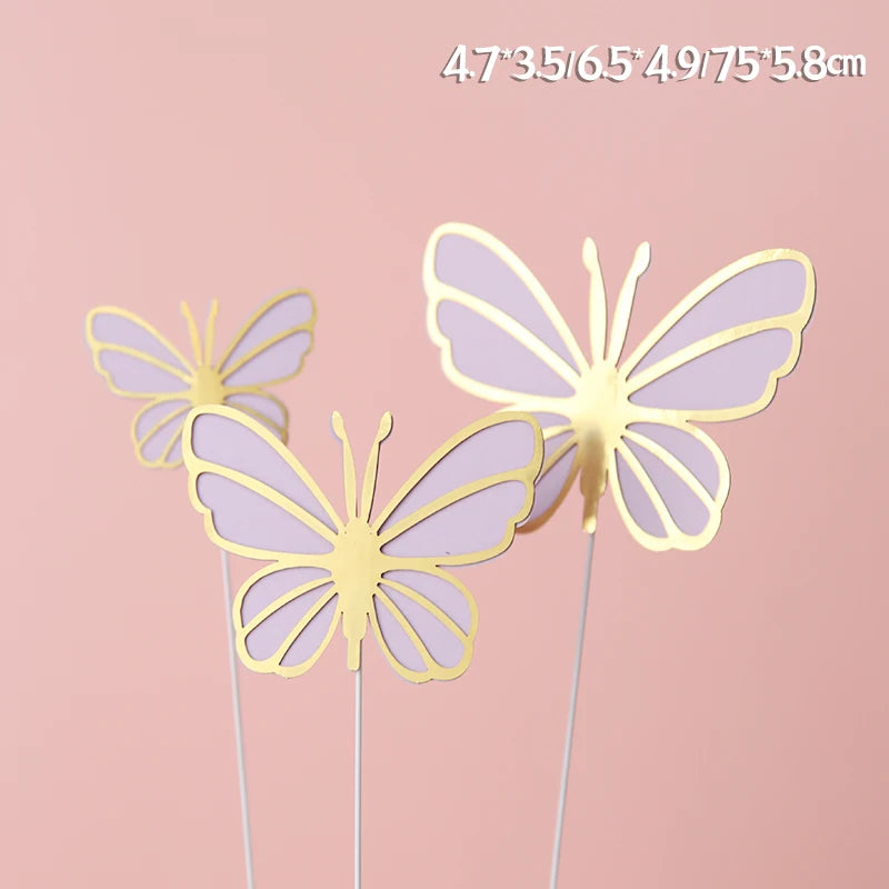 White Golden Butterfly Flower Cake Decoration Happy Birthday Cake Topper Handmade Painted For Wedding Birthday Party Baby Shower