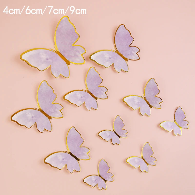 White Golden Butterfly Flower Cake Decoration Happy Birthday Cake Topper Handmade Painted For Wedding Birthday Party Baby Shower