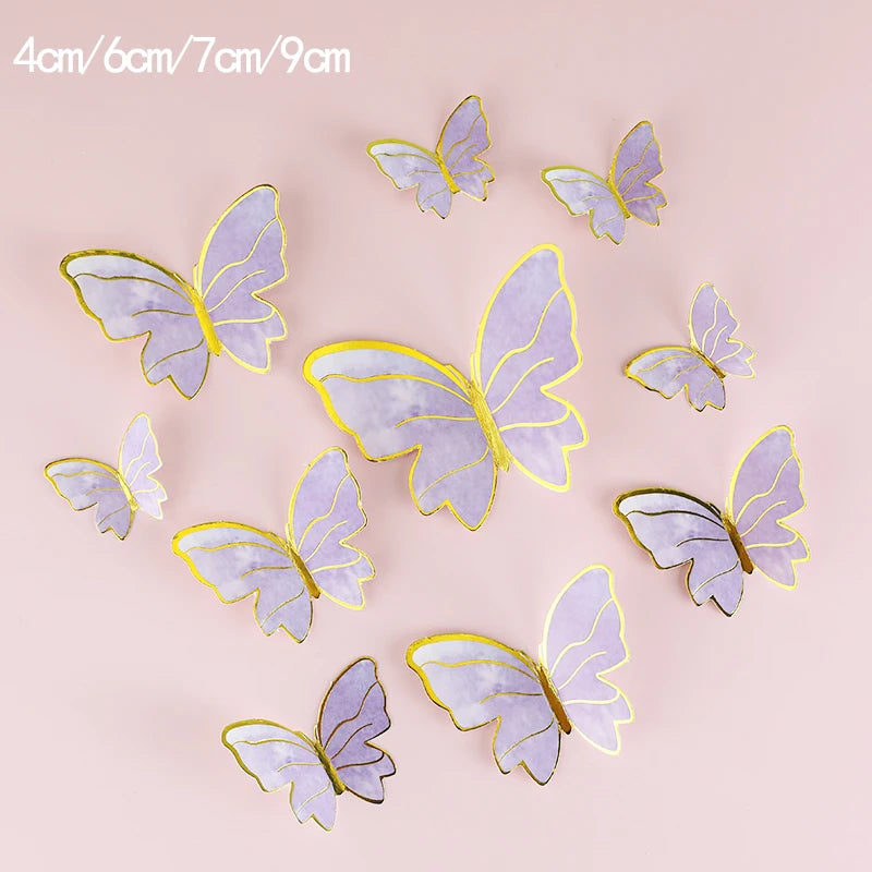 White Golden Butterfly Flower Cake Decoration Happy Birthday Cake Topper Handmade Painted For Wedding Birthday Party Baby Shower