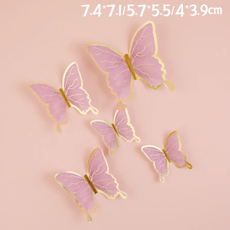 White Golden Butterfly Flower Cake Decoration Happy Birthday Cake Topper Handmade Painted For Wedding Birthday Party Baby Shower